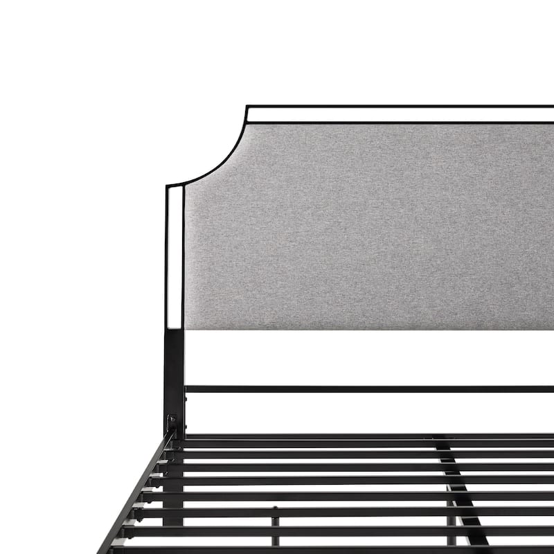Queen Size Steel Upholstered Platform Bed with Removable Fabric Insert and Fire-Resistant Finish
