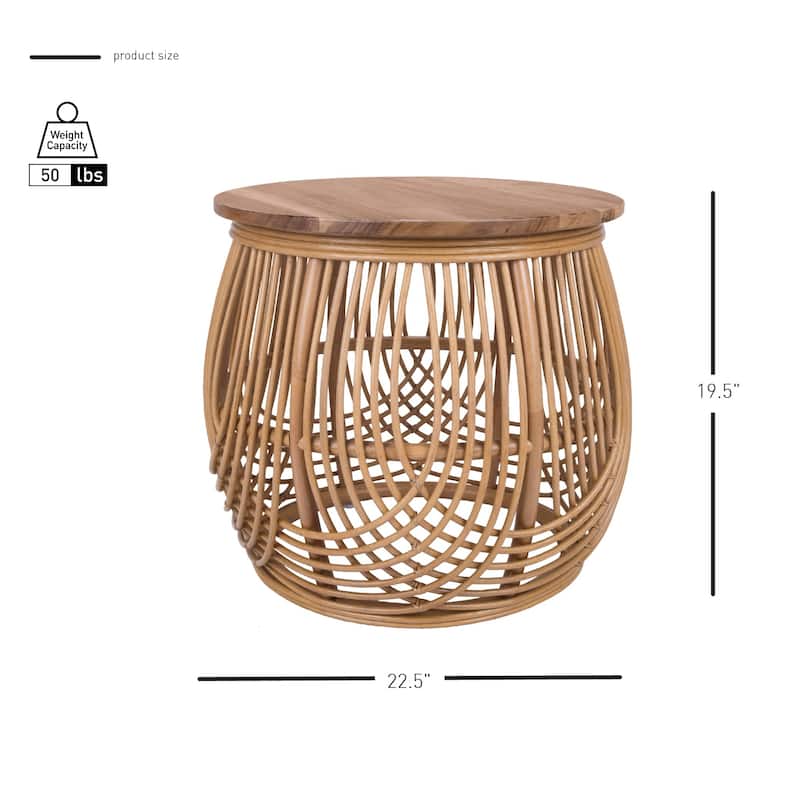 NPD Furniture Arlo Rattan Side / End Table with Wood Top
