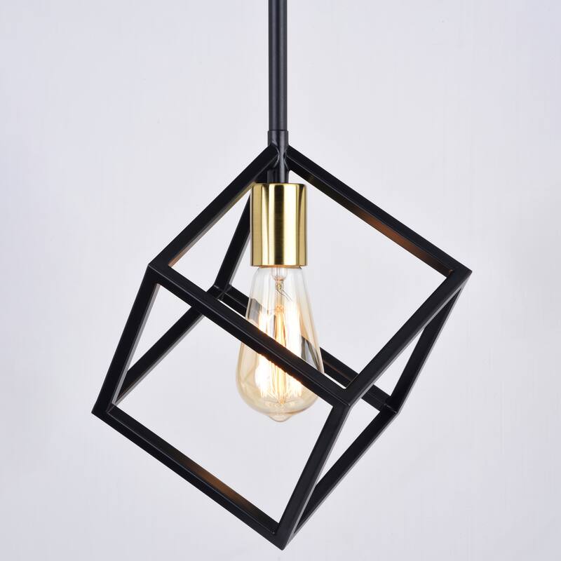 Deering LED Compatible Matte Black and Gold Satin Brass Contemporary Mini Pendant Ceiling Light