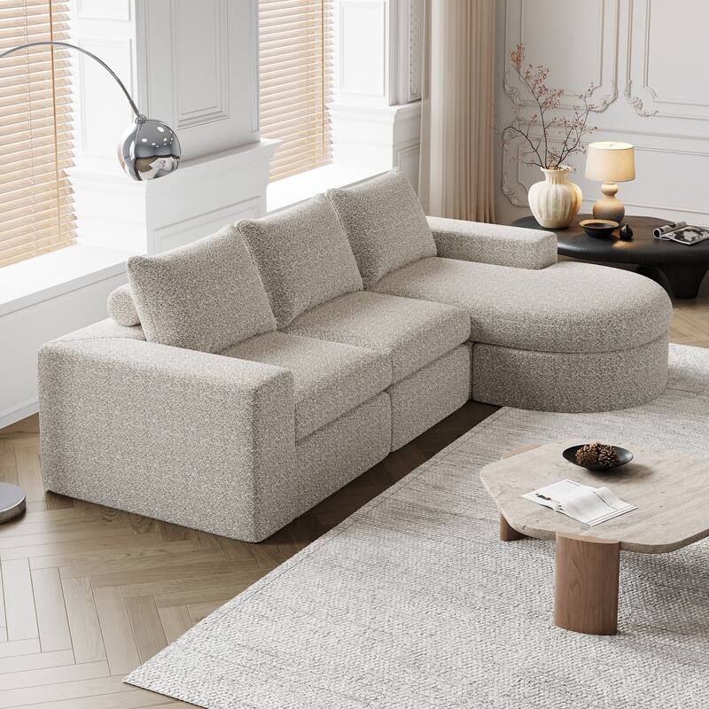 99" L-Shaped Chenille Sectional - 3-Piece Modular Cloud Sofa with Chaise, No Assembly Required