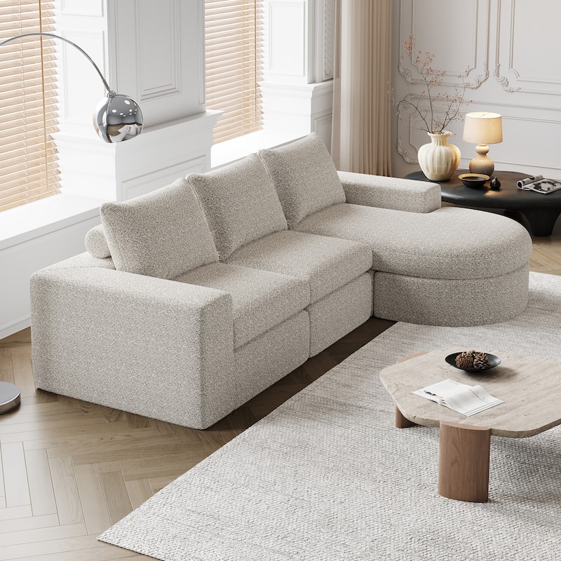 Roomfitters 99" Modern Chenille Cloud Curved Sectional Sofa with Chaise, L-Shaped Couch, for Living Room or Apartment