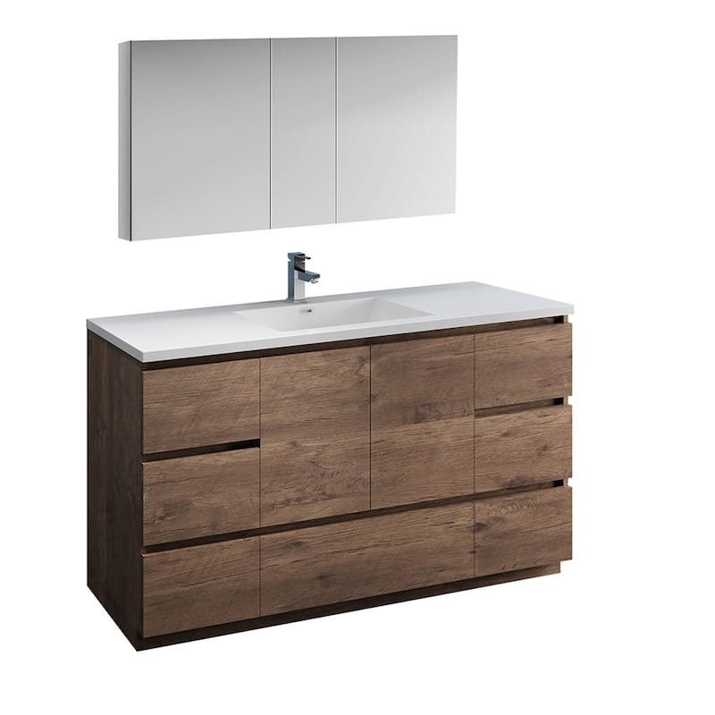 Fresca Senza 60" Free Standing Single Basin Vanity Set with MDF - Rosewood - Wood Finish