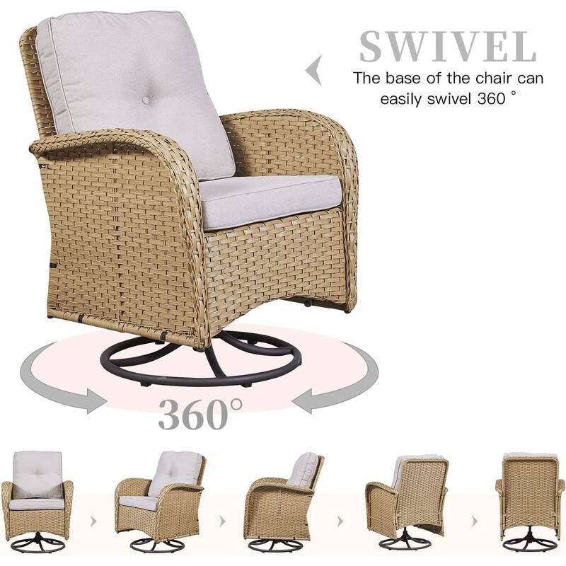 Gymojoy Outdoor Loveseat Sofa Table With Swivel Rocking Chair Furniture Set