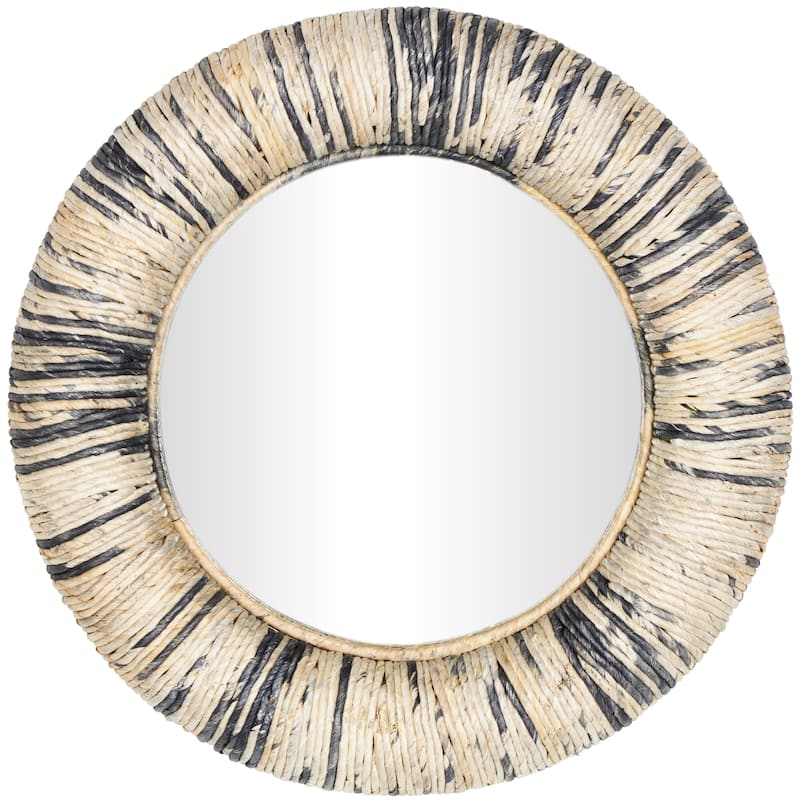 Banana Leaf Room Wall Mirror with Coiled Frame and Blue Accents - Gray - Roche River Decor - Gray