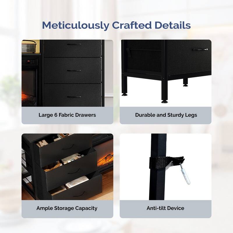 Farmhouse 58'' TV Stand For Tvs Up To 70'' With Electric Fireplace And 6-Drawer