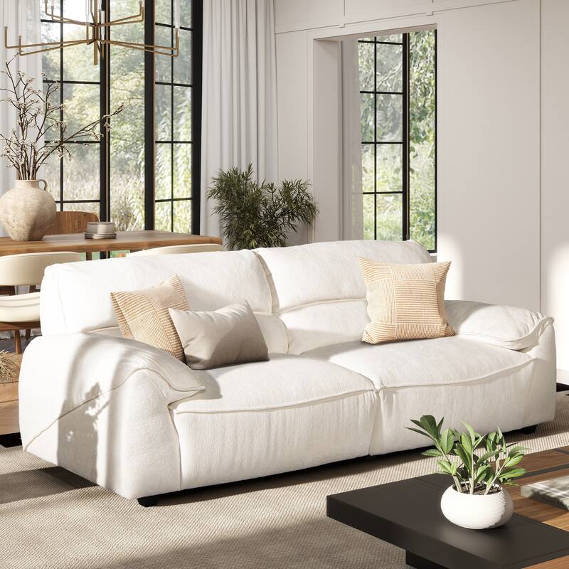 Sorrento 90.5" Chenille Upholstered 2-Piece Modular Sofa - Creme Off-White Chenille