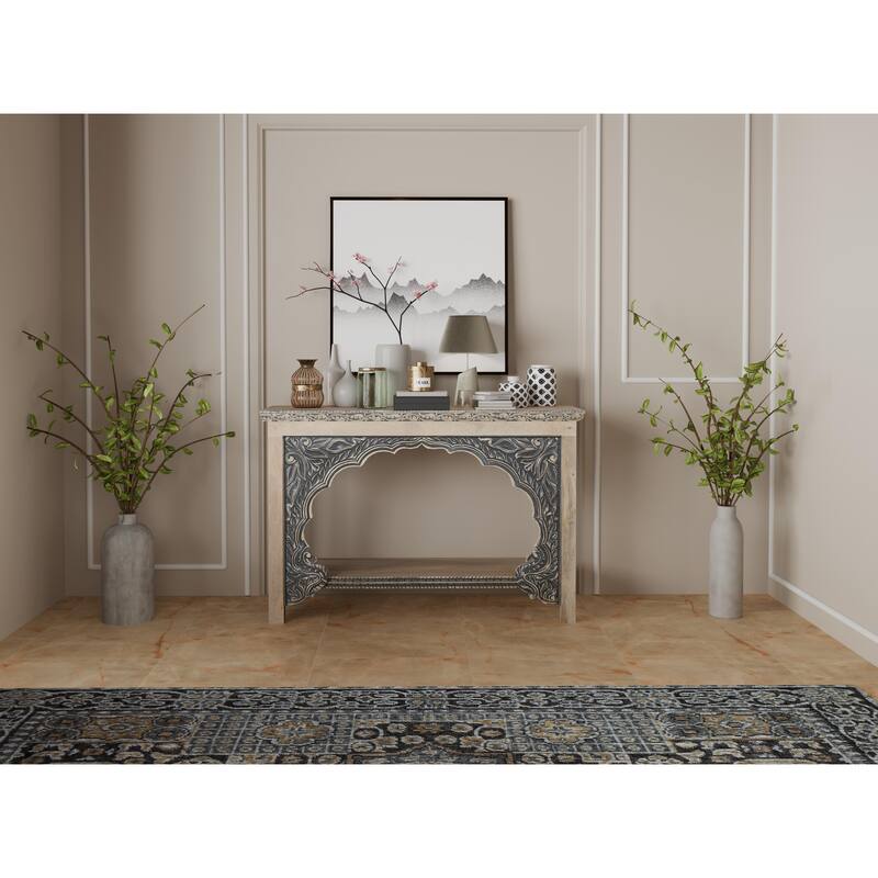 Clara Carved Solid Wood Console Table - Beige/Black