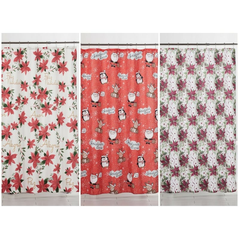 Holiday Shower Curtain 70 x 70 Dobby Printed Christmas Design Bathroom Decor