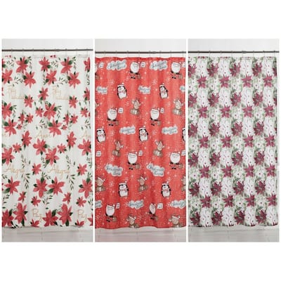 Holiday Shower Curtain 70 x 70 Dobby Printed Christmas Design Bathroom Decor