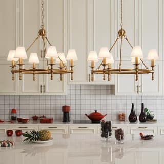6-Light Classic Chandelier Pendant Fixture with White Shades for Elegant Interior Lighting