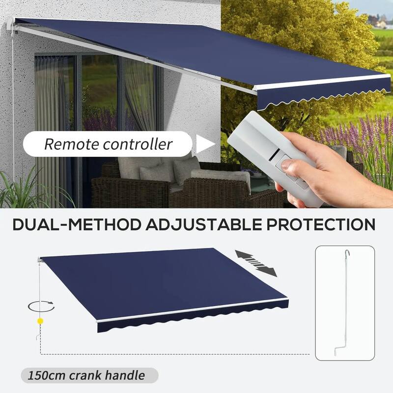 16'x10' Electric Awning, Retractable, Remote Controller, Manual Crank