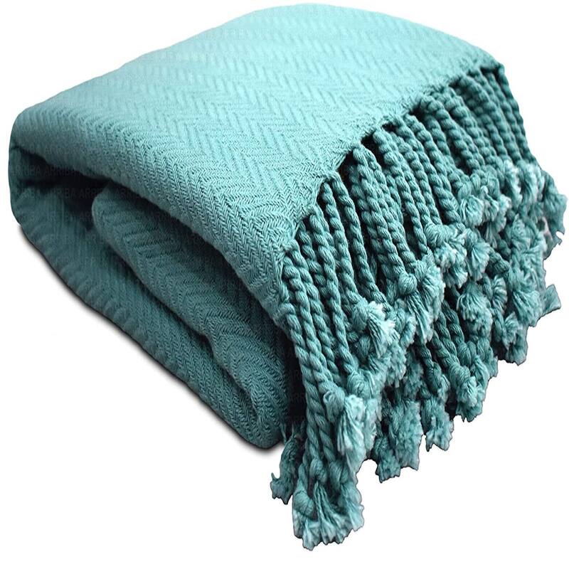 100% Ring Spun Cotton Chevron Throws Blankets Hand Woven with Fringe Super Soft 50''x60''