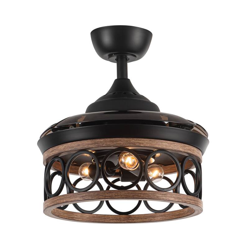 36" Metal Retractable 3-Blade Ceiling Fan Chandelier with Wall Switch