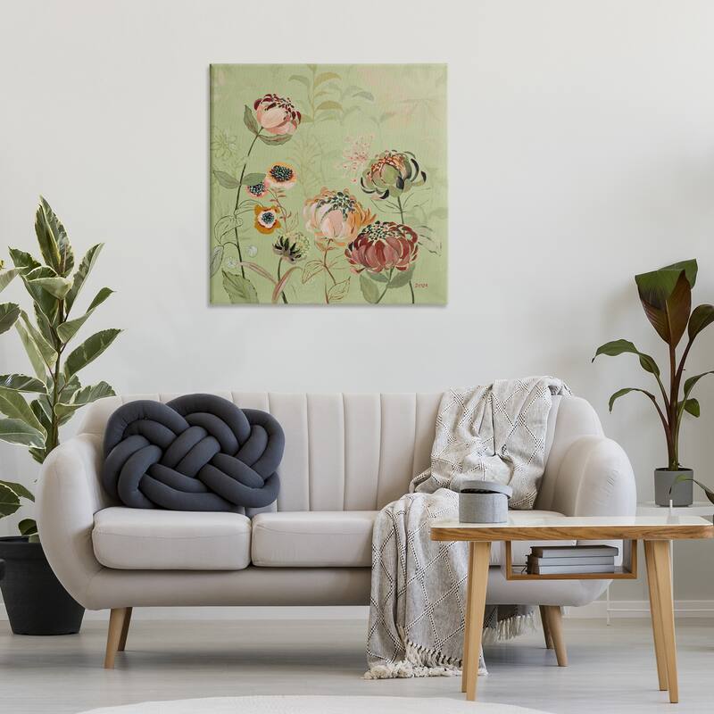 Stupell Curled Chrysanthemums on Green Canvas Wall Art Design By Dusza