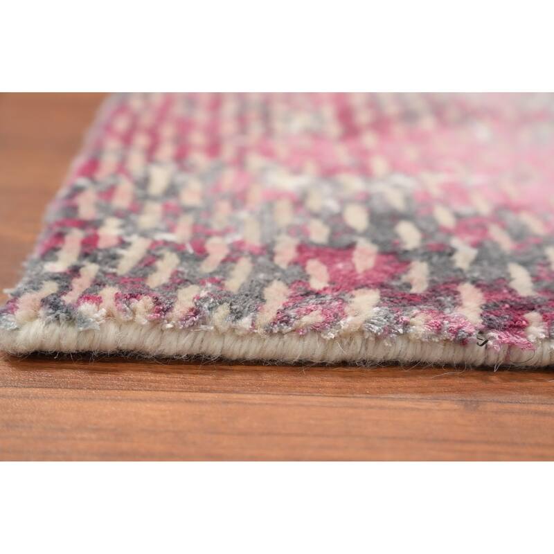 Hand Knotted Oriental Viscose Silk Carpet Modern Abstract Pink Abstract Area Rug - 3' 0'' X 2' 0''