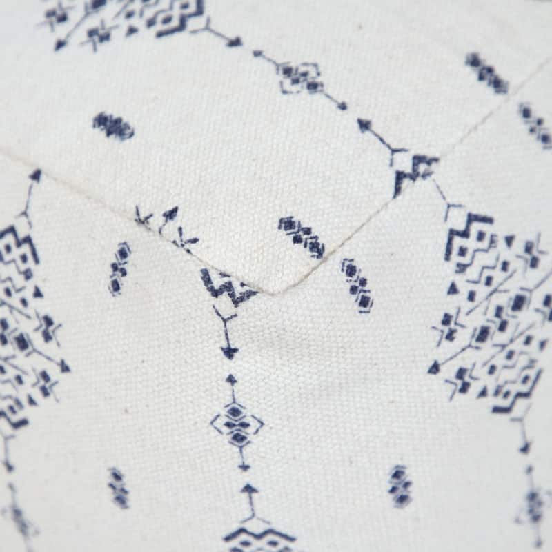 18" Navy and White Ornamental Motif Handcrafted Square Pouf Ottoman