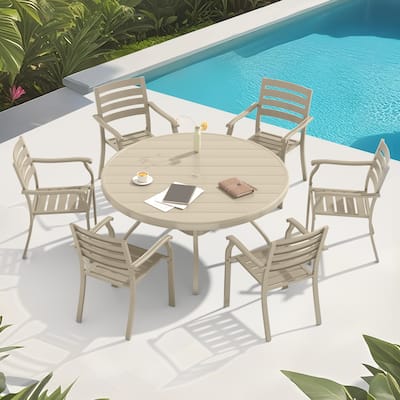 7 Pieces Outdoor Patio Dining Set,6 Stackable Metal Dining Chairs and 52.95" Round Metal Dining Table,Outdoor Table and Chairs