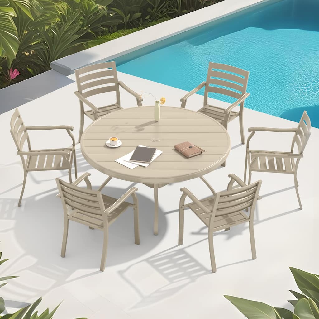 7 Pieces Outdoor Patio Dining Set,6 Stackable Metal Dining Chairs and 52.95" Round Metal Dining Table,Outdoor Table and Chairs