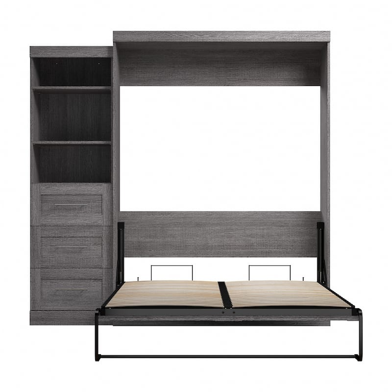 Bestar Pur Queen Murphy Bed with Shelving Unit and Drawers (90W)