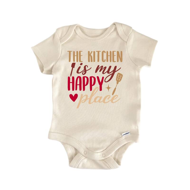 The Kitchen Is My Happy Place Baking - Baby Boy Girl Clothes Bodysuit Funny Cute - Natural - 0-3M