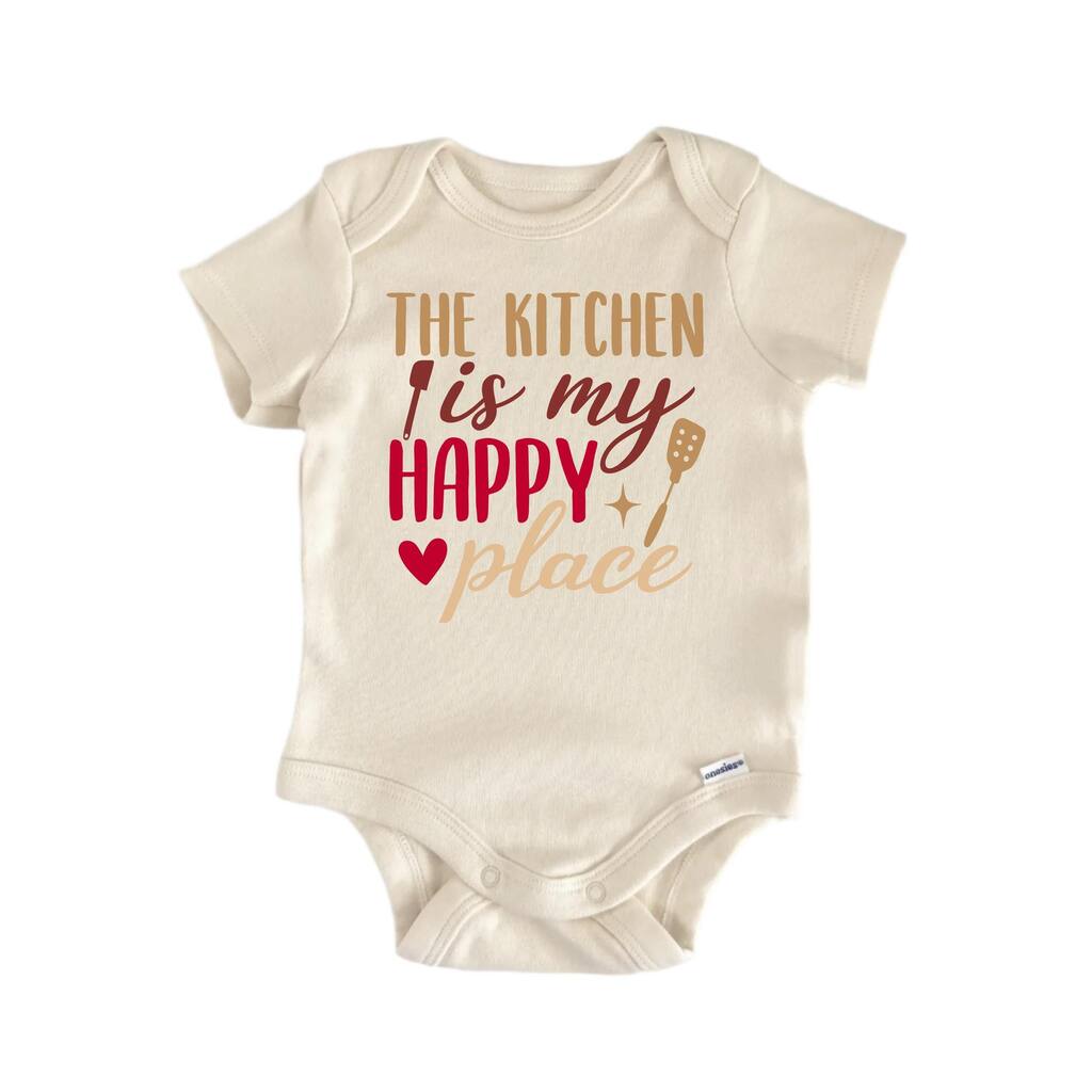 The Kitchen Is My Happy Place Baking - Baby Boy Girl Clothes Bodysuit Funny Cute