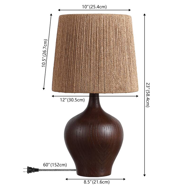 Eben 23" Resin/Metal Gourd LED Table Lamp with Paper Rope Shade, By JONATHAN Y