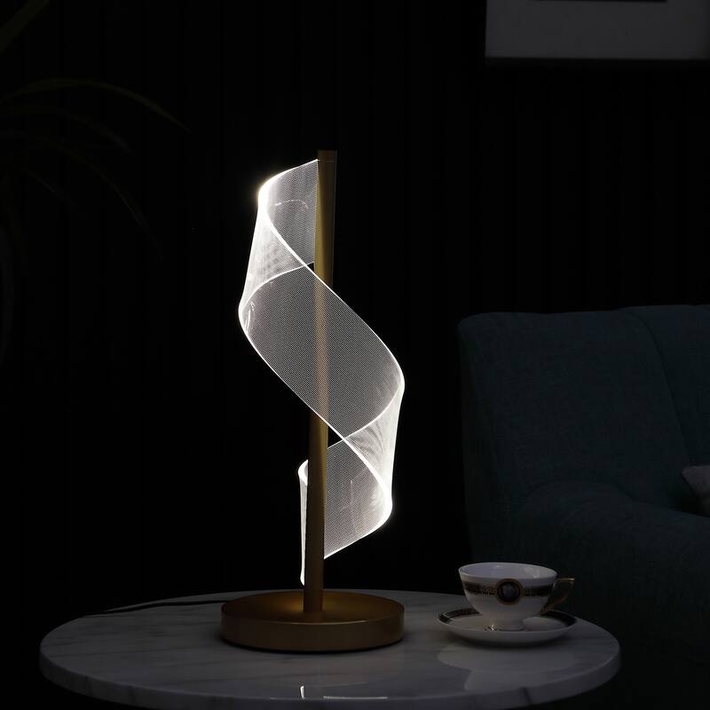 Modern Table Lamp - Gold Wave Design - Bedroom Living Room Desk Lamp - 18.75 Inch