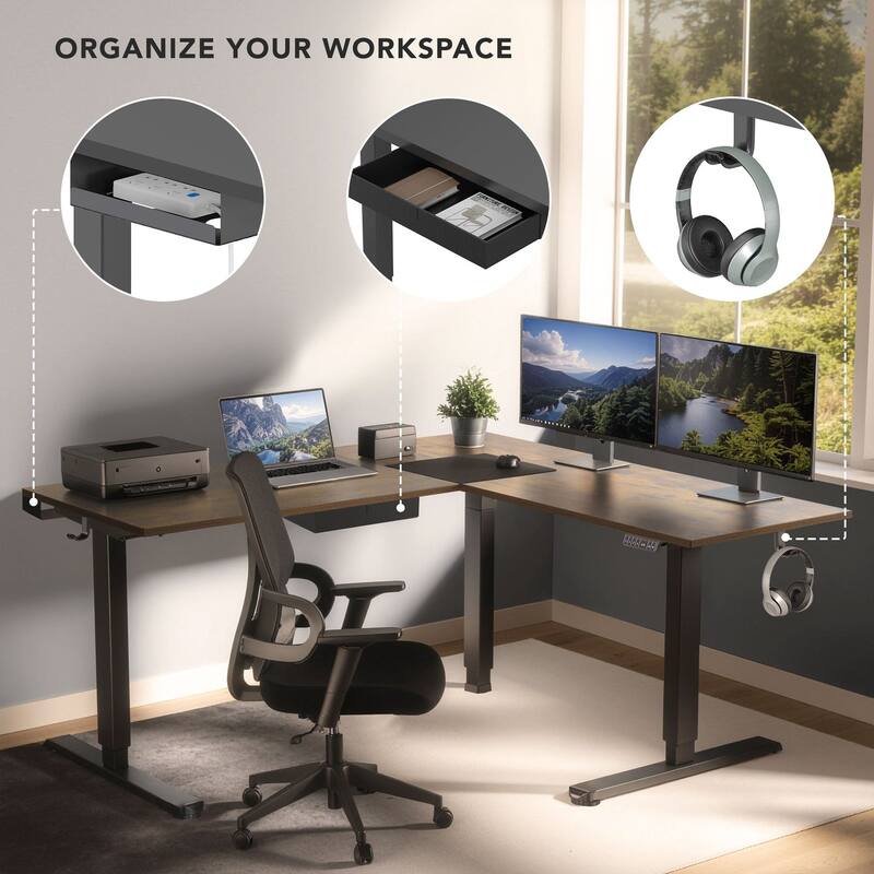 Mount-It! XL 75"W Electric Corner Adjustable Standing Desk, Brown/Black (MI-15025)