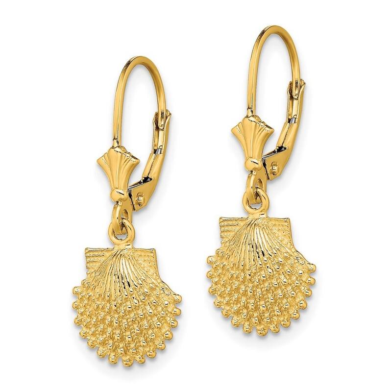 Curata 14k Yellow or White Gold Beaded Scallop Shell Leverback Earrings 28.7x11mm