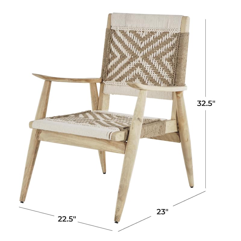 Jute Rope Handmade Accent Chair with Brown Mango Wood Frame - White or Black - Roche River Decor