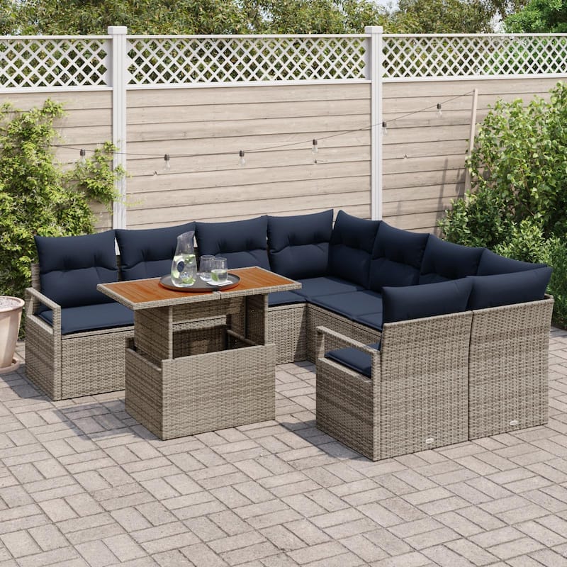 vidaXL 9 Piece Garden Sofa Set with Cushions - 91.3×92.1×27.2