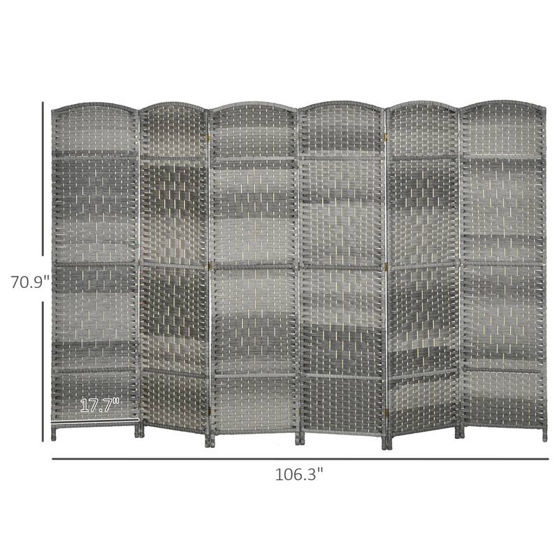 6 Panel Room Divider,6' Tall Folding Privacy Screen,Hand-Woven