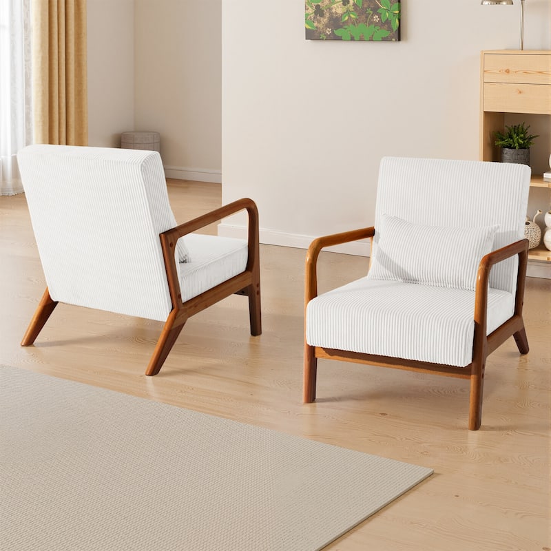 Modern Corduroy Upholstered Accent Chair with Wood Legs Set of 2