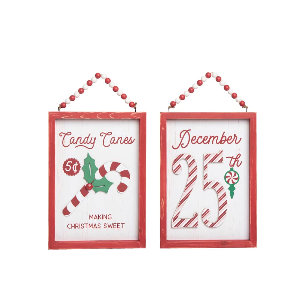 Transpac MDF Candy Cane Stripe Wall Decor Set of 2 Christmas Home Decorations