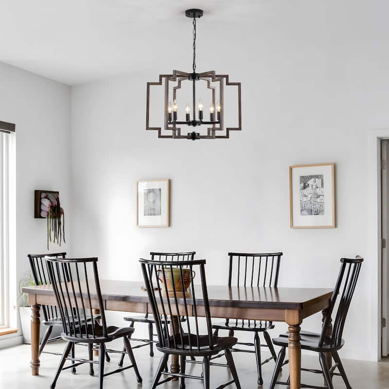 Elegant retro 6-light metal semi-openwork lampshade with adjustable height suspension rod suitable for multiple different spaces