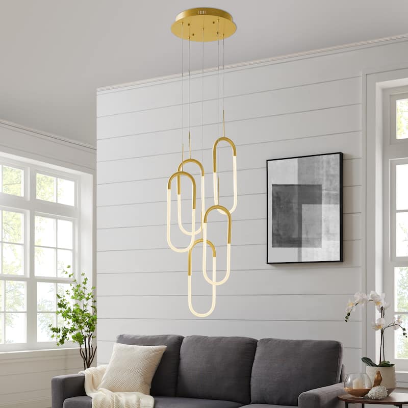 Five Clips Dimmable Integrated LED Chandelier - N/A - Sandy Gold