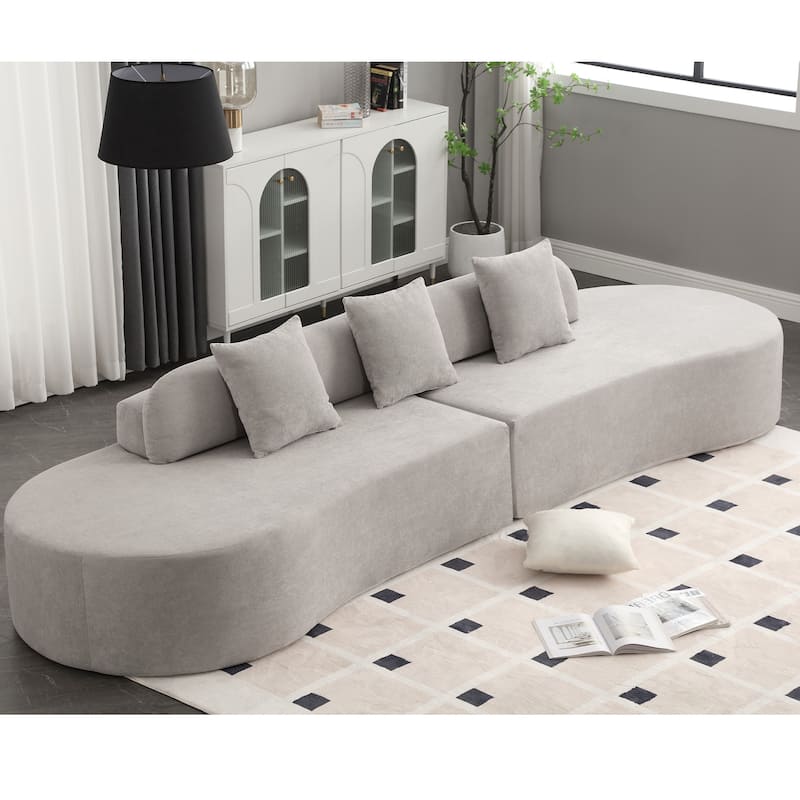 130 Inch Oversized Modular Sofa,Curved Sofa For Living Room,No Assembly Required, 3 Pillows - Gray