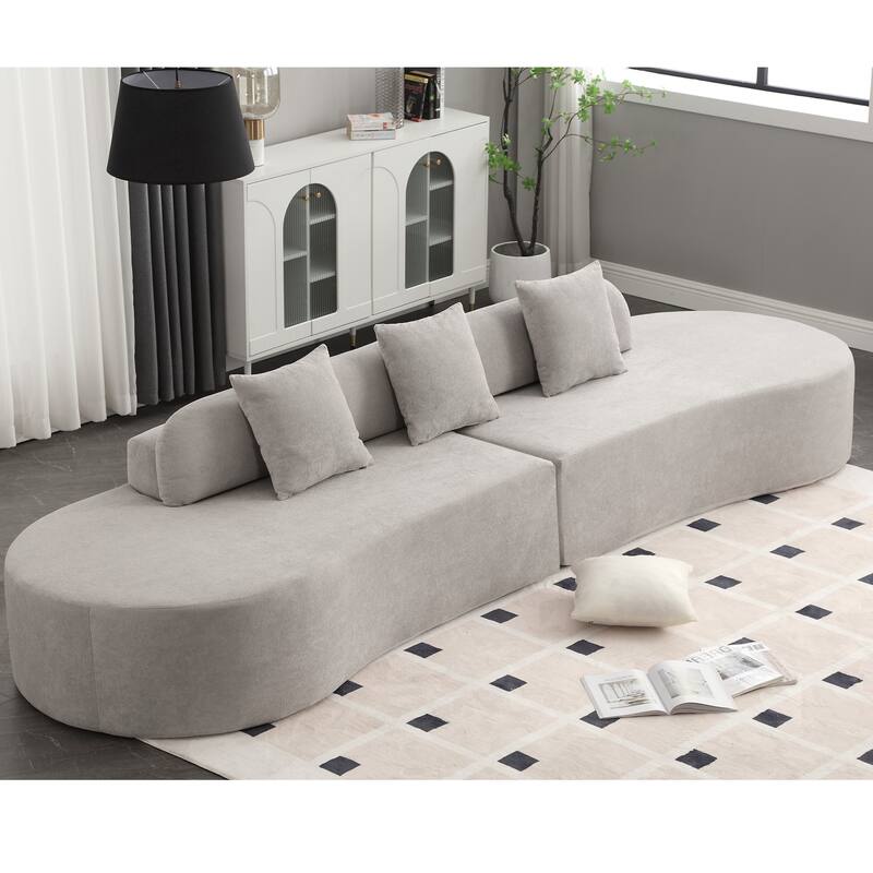 Modern Curved Combination Sofa, Terrycloth Fabric, Gray, No Assembly Required - Multi-Color