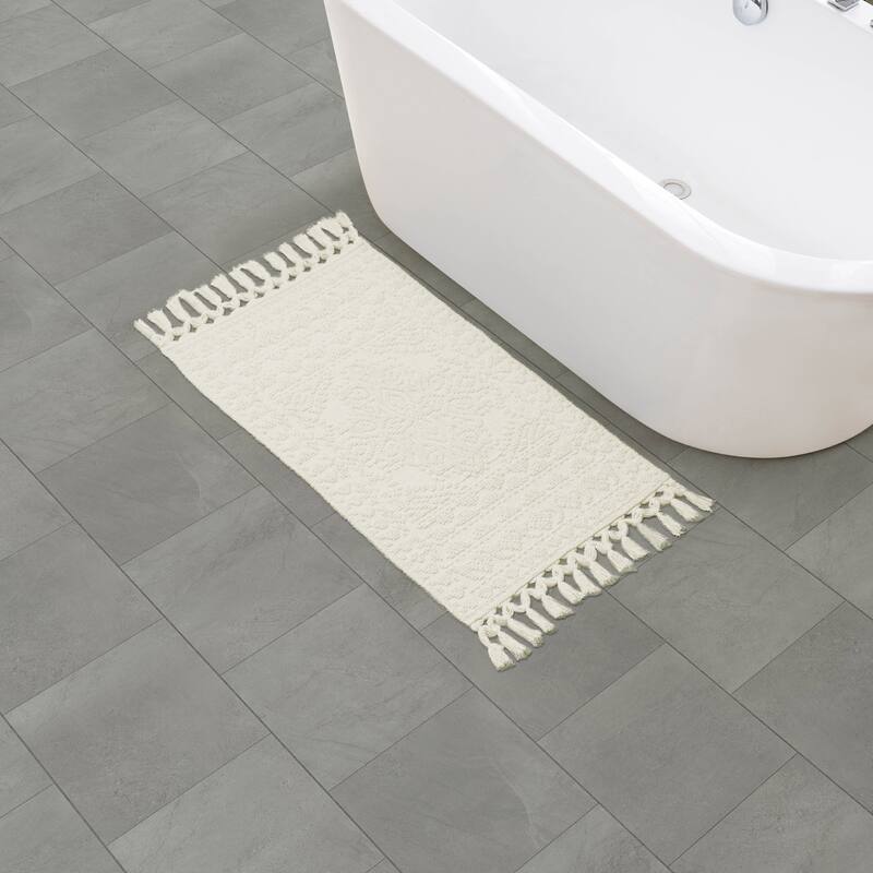French Connection Nellore Fringe Cotton Bath Rug - 20x34 - Ivory
