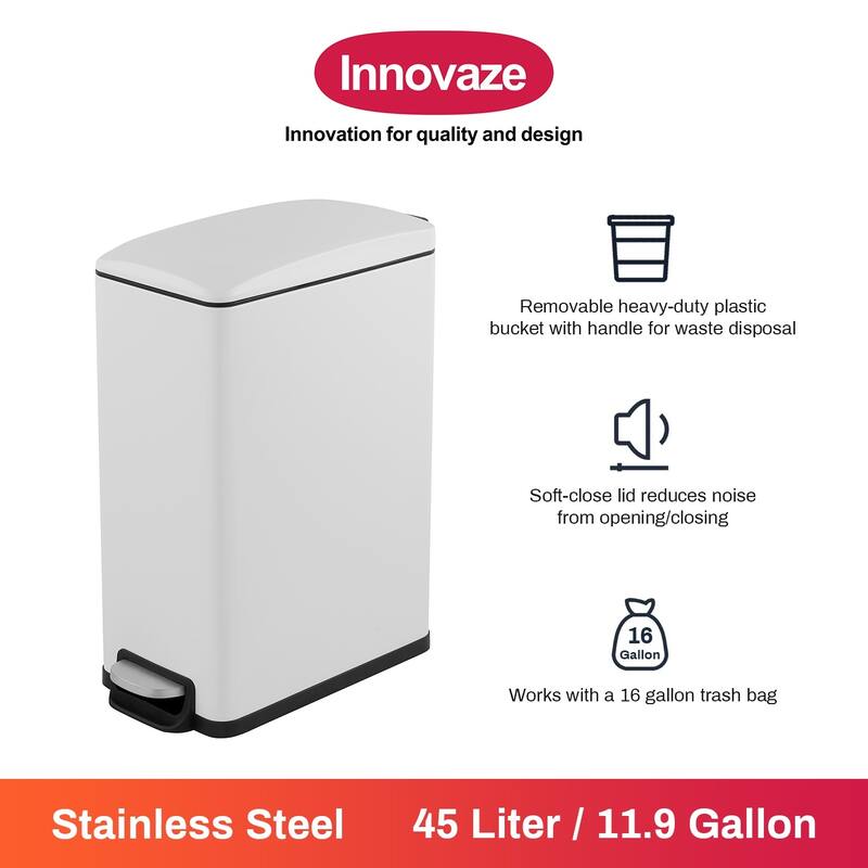 Innovaze 11.9 Gal./ 45 Liter Slim Stainless-Steel-Made Step-on kitchen Trash Can