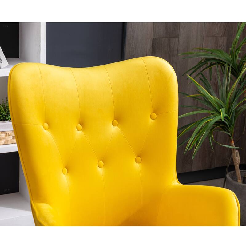 Yellow 30" Polyester Button Tufted Accent Chair