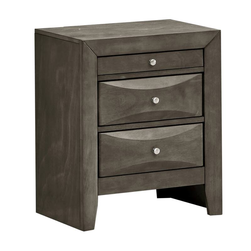 Wooden Nightstand with 3-Dovetailed Drawers - 28" - Gray