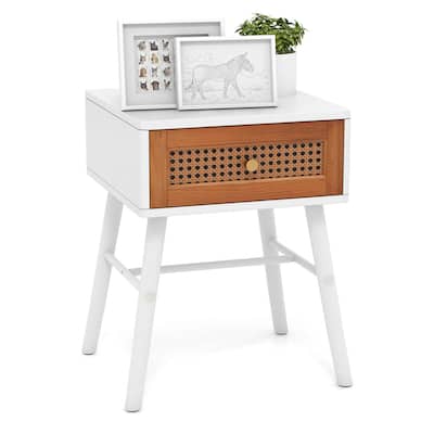 Costway 1/2 PCS Nightstand with Storage Drawer Rattan Decoration Solid