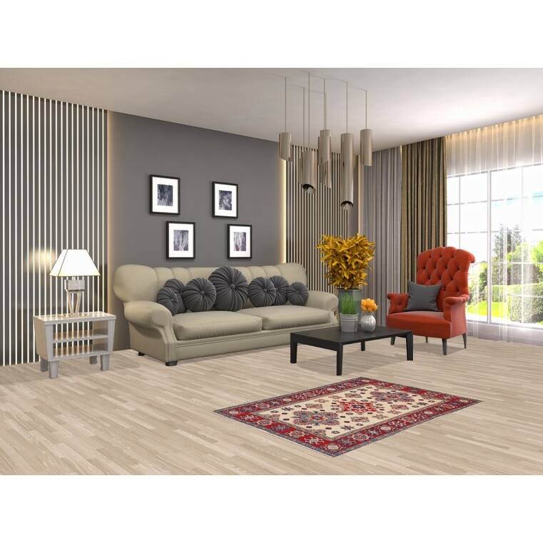 Kazak Accent Rug Hand-Knotted Traditional Beige Wool Carpet - 2'8" x 4'0"