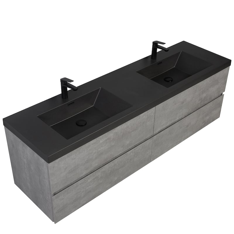 42/48/60/72 inch Plywood Floating Bathroom Vanity in Cement Grey with Integrated Quartz Sink