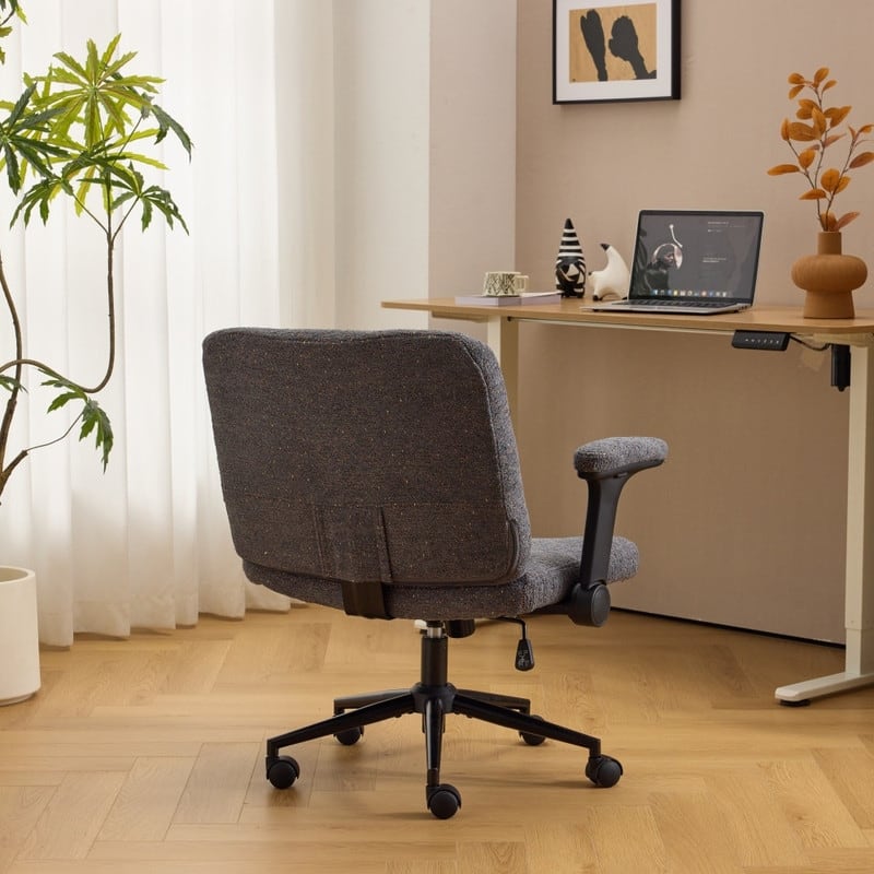 Speckled Chenille Swivel Chair With Flip-Up Arms For Cross-Legged