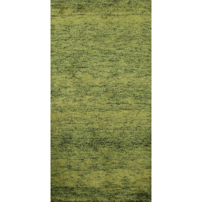 Hand Knotted Oriental 100% Wool Carpet Modern Modern Green Gabbeh Runner Rug - 4' 8'' X 2' 4''
