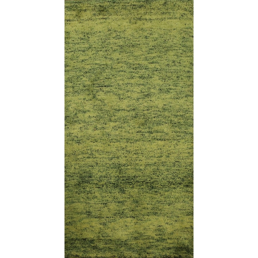Hand Knotted Oriental 100% Wool Carpet Modern Modern Green Gabbeh Runner Rug - 4' 8'' X 2' 4''
