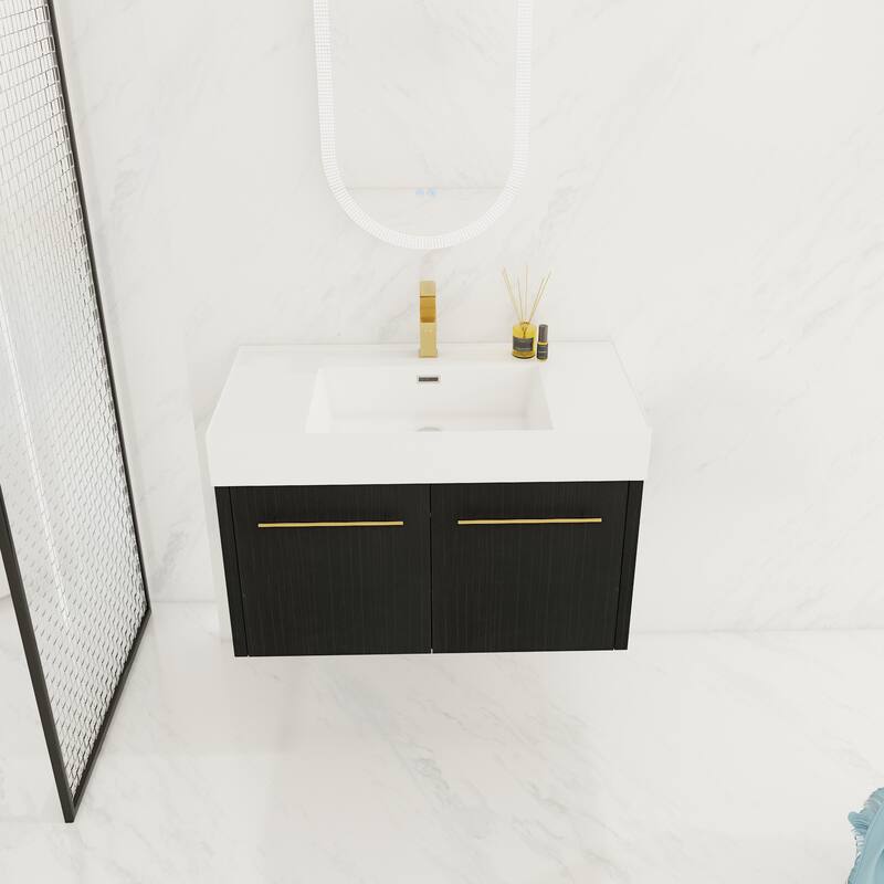 30" Floating Bathroom Vanity with Resin Sink, Soft-Closing Hinges, Ample Storage, and Black Chestnut Finish
