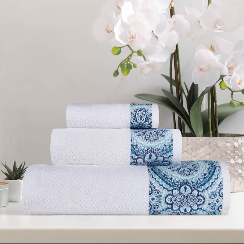 Superior Medallion Cotton Jacquard Texture 3 Piece Assorted Towel Set